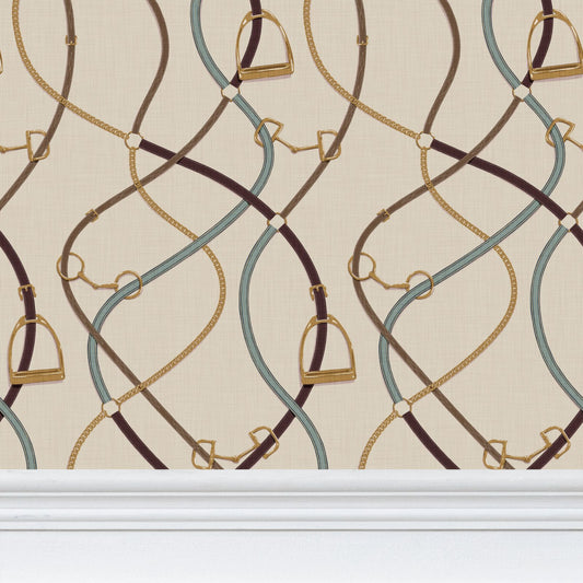 Foxcroft Equestrian Wallpaper in Brass and Chestnut