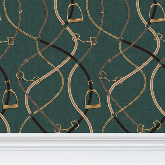 Foxcroft Equestrian Wallpaper in Juniper Green