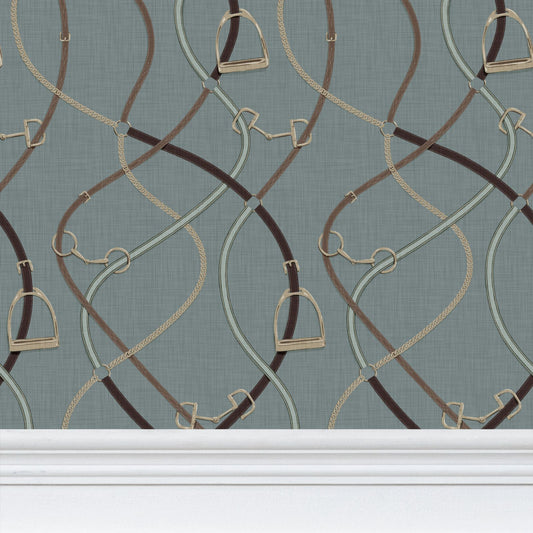 Foxcroft Equestrian Wallpaper in Misty Fern Green
