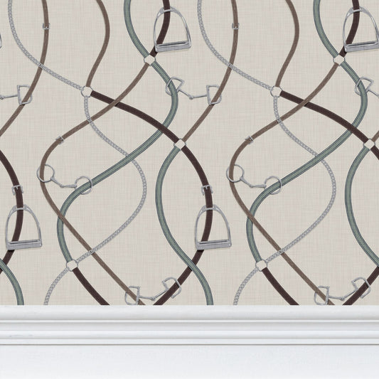 Foxcroft Equestrian Wallpaper in Silver Sage
