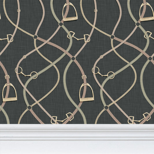 Foxcroft Equestrian Wallpaper in Forest Deep and Gold