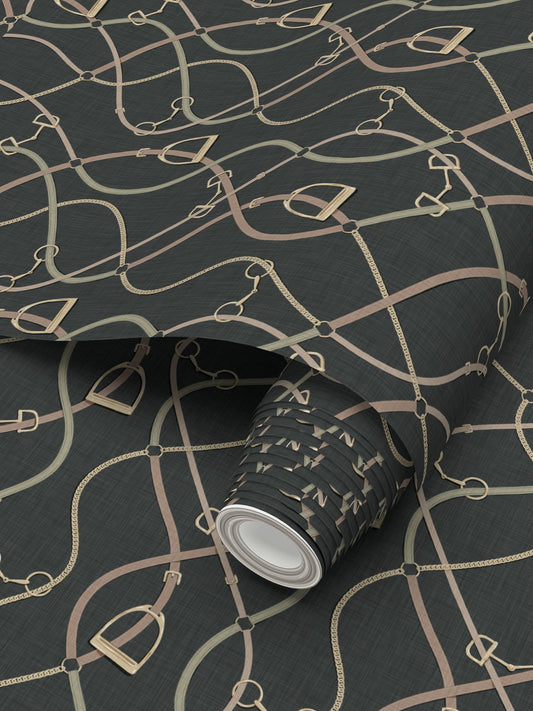 Foxcroft Equestrian Wallpaper in Forest Deep and Gold