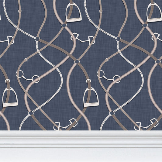 Foxcroft Equestrian Wallpaper in Navy Blue