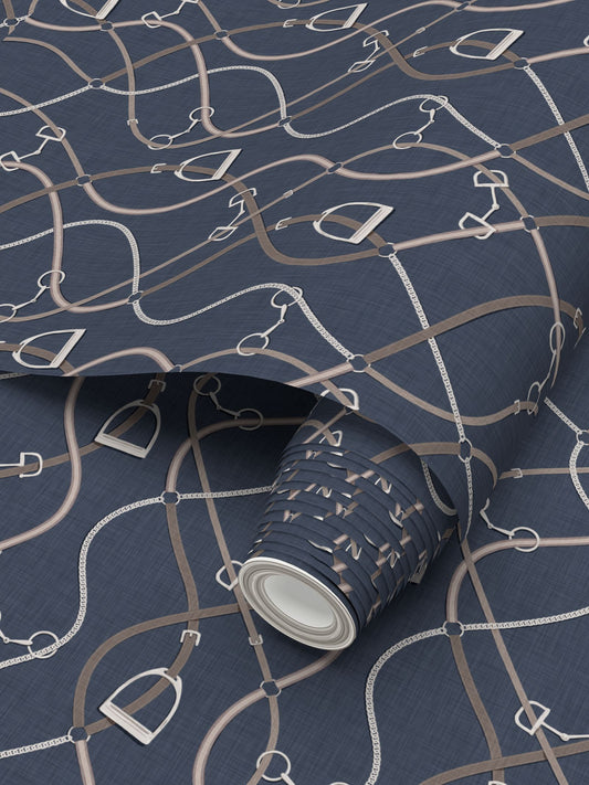Foxcroft Equestrian Wallpaper in Navy Blue