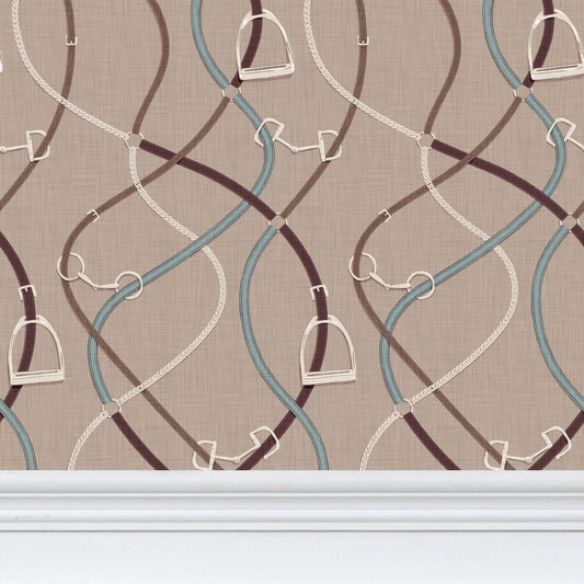 Foxcroft Equestrian Wallpaper in Taupe and Mahogany