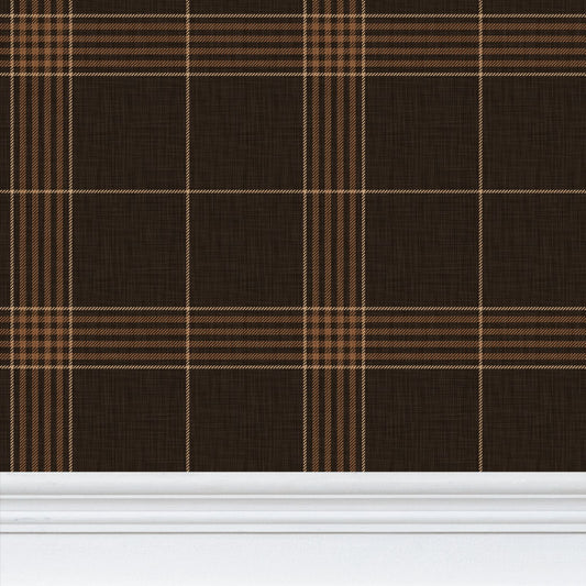 Wallpaper – Hollis Tartan Plaid in Espresso Brown and Gold