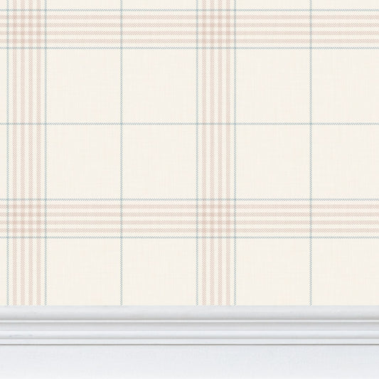 Wallpaper – Hollis Tartan Plaid in Plaster Pink and Sky Blue