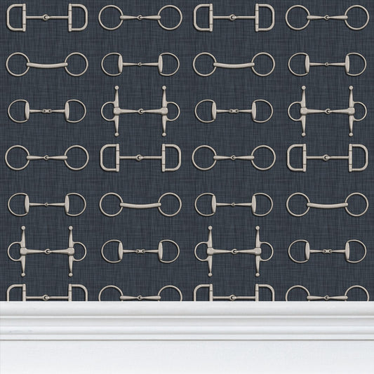 Wallpaper – Ashby Horse Bits in Midnight Navy
