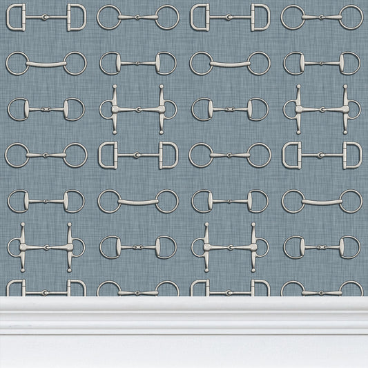 Wallpaper – Ashby Horse Bits in Blue Serge