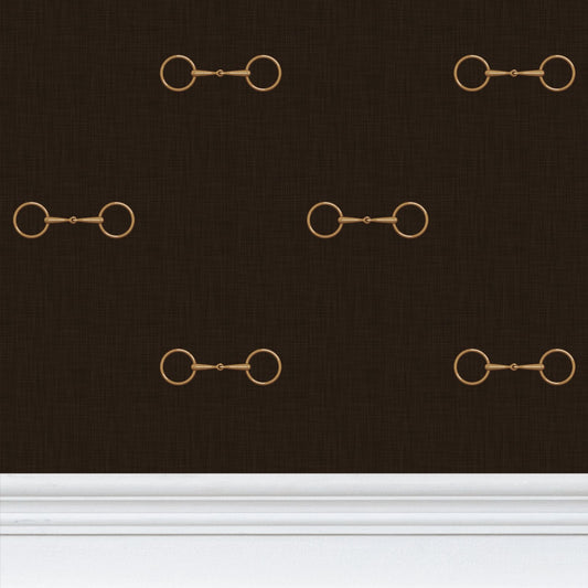 Wallpaper – Devon Horse Bits in Espresso and Gold