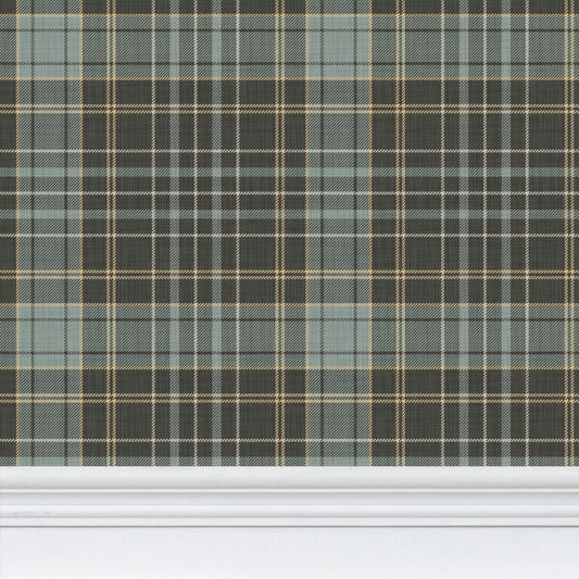 Wallpaper – Morgan Tartan Plaid in Charcoal Olive