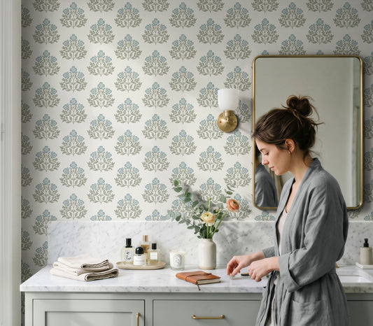 Wallpaper – Lettie in Provençal Blue and Sage Green