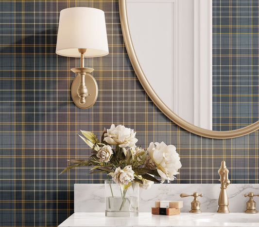 Wallpaper – Morgan Tartan Plaid in Dutch Navy