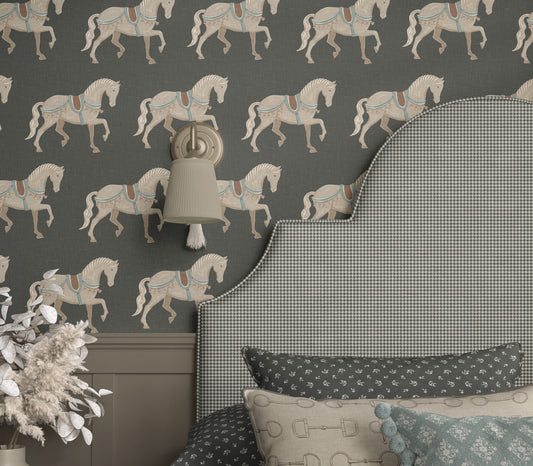 Wallpaper – Alderwick Horse Charcoal Olive