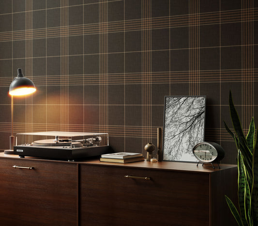 Wallpaper – Hollis Tartan Plaid in Espresso Brown
