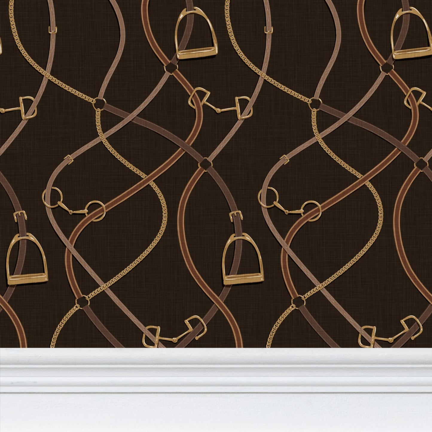 Foxcroft Equestrian Wallpaper in Auburn Brown and Gold