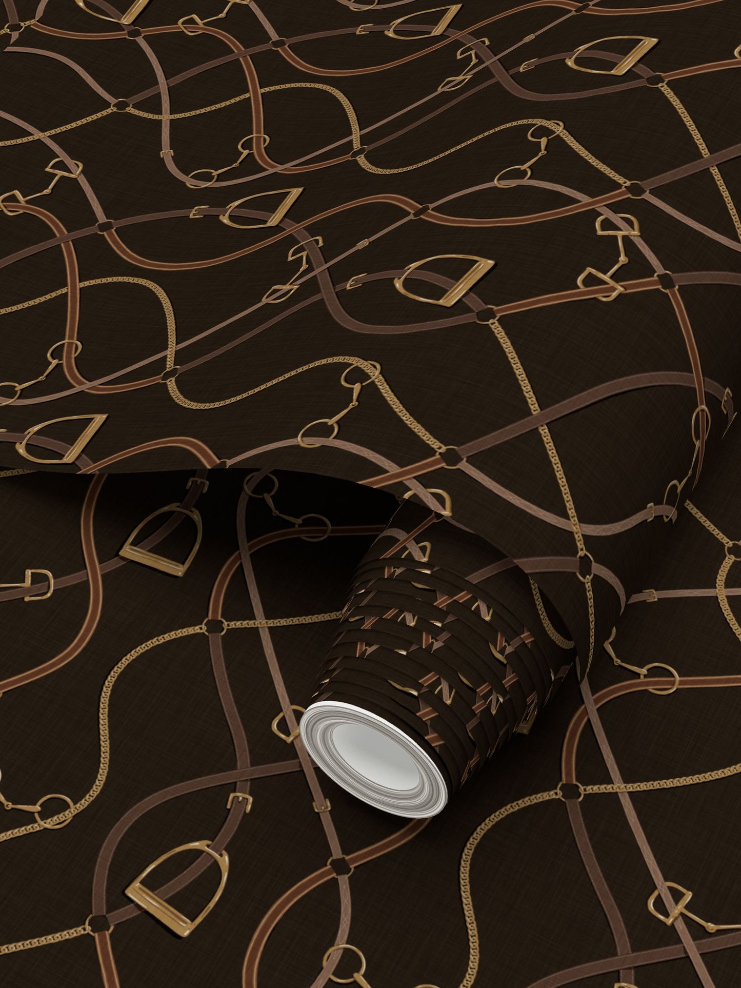 Foxcroft Equestrian Wallpaper in Auburn Brown and Gold