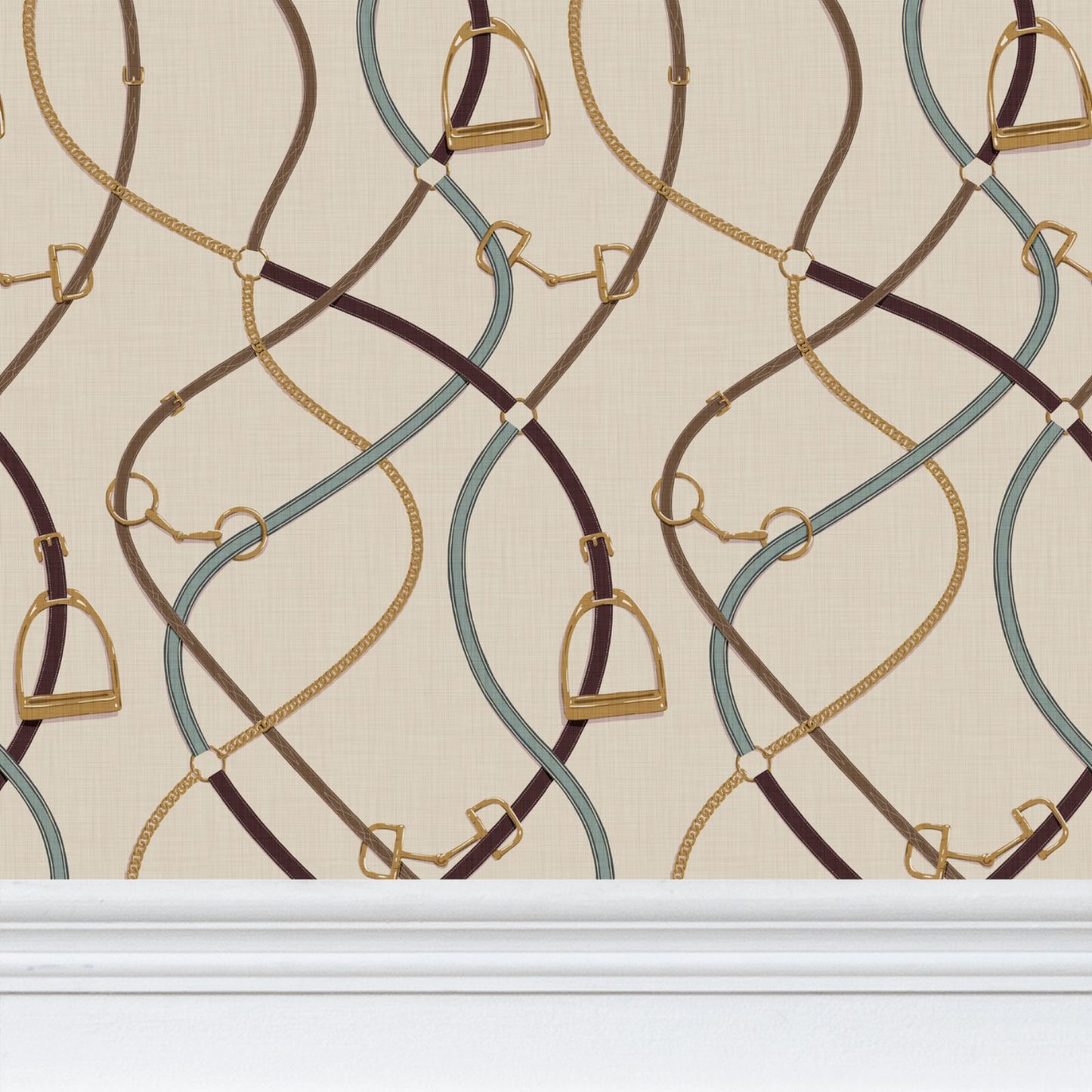 Foxcroft Equestrian Wallpaper in Brass and Chestnut