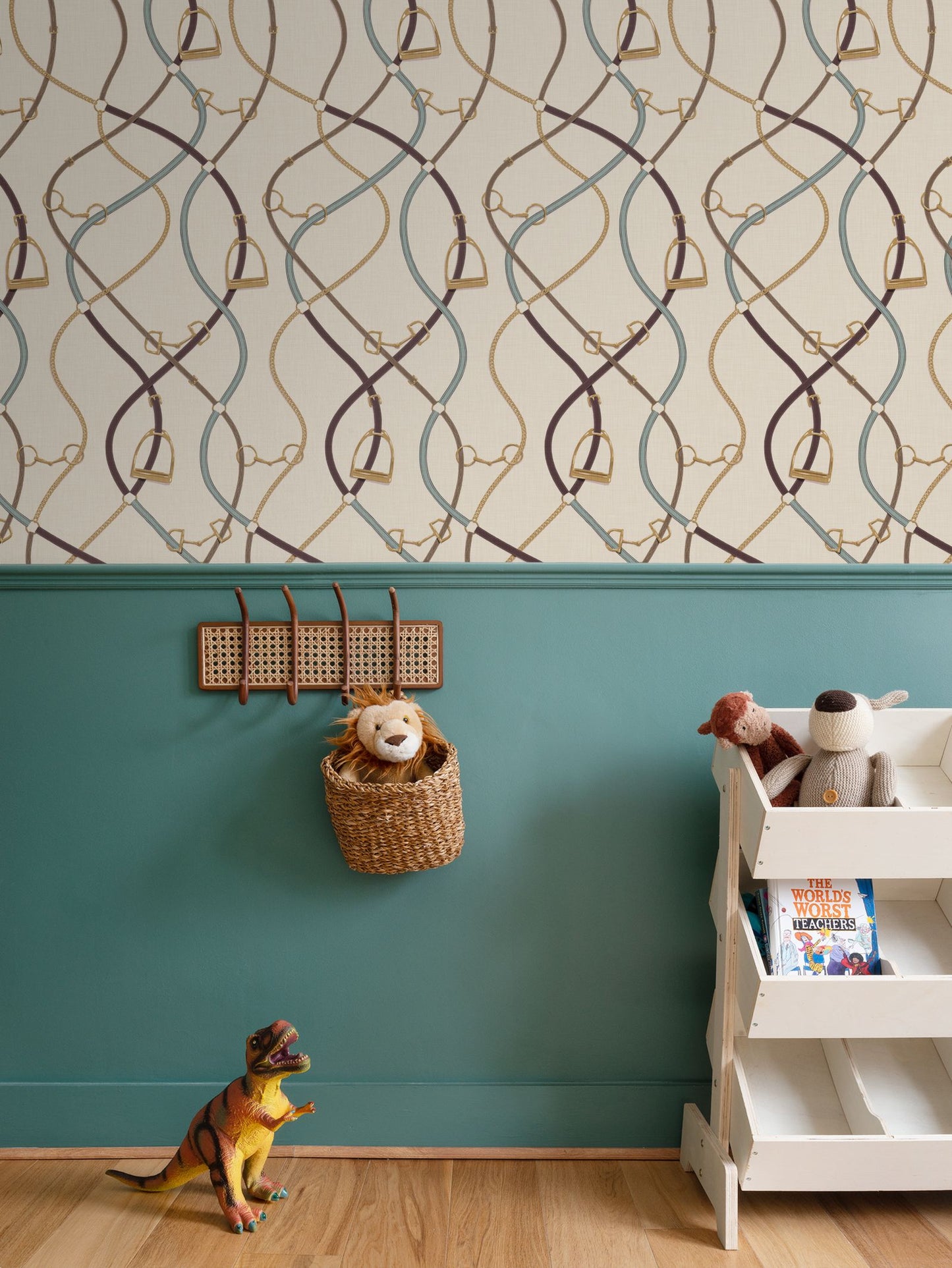 Foxcroft Equestrian Wallpaper in Brass and Chestnut