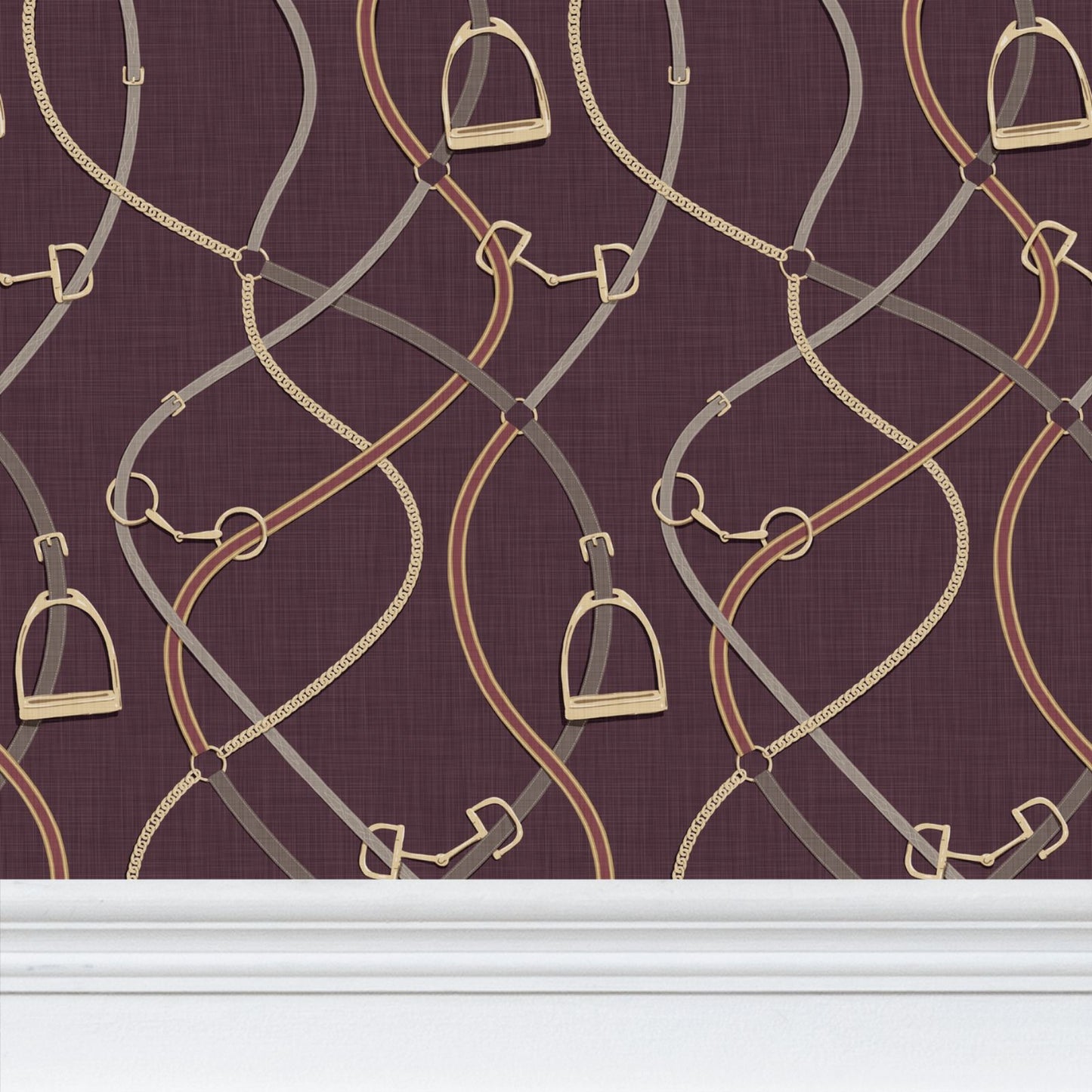 Foxcroft Equestrian Wallpaper in Aubergine and Gold