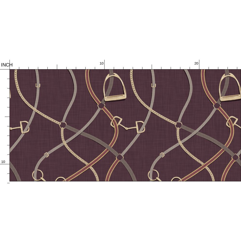 Foxcroft Equestrian Wallpaper in Aubergine and Gold