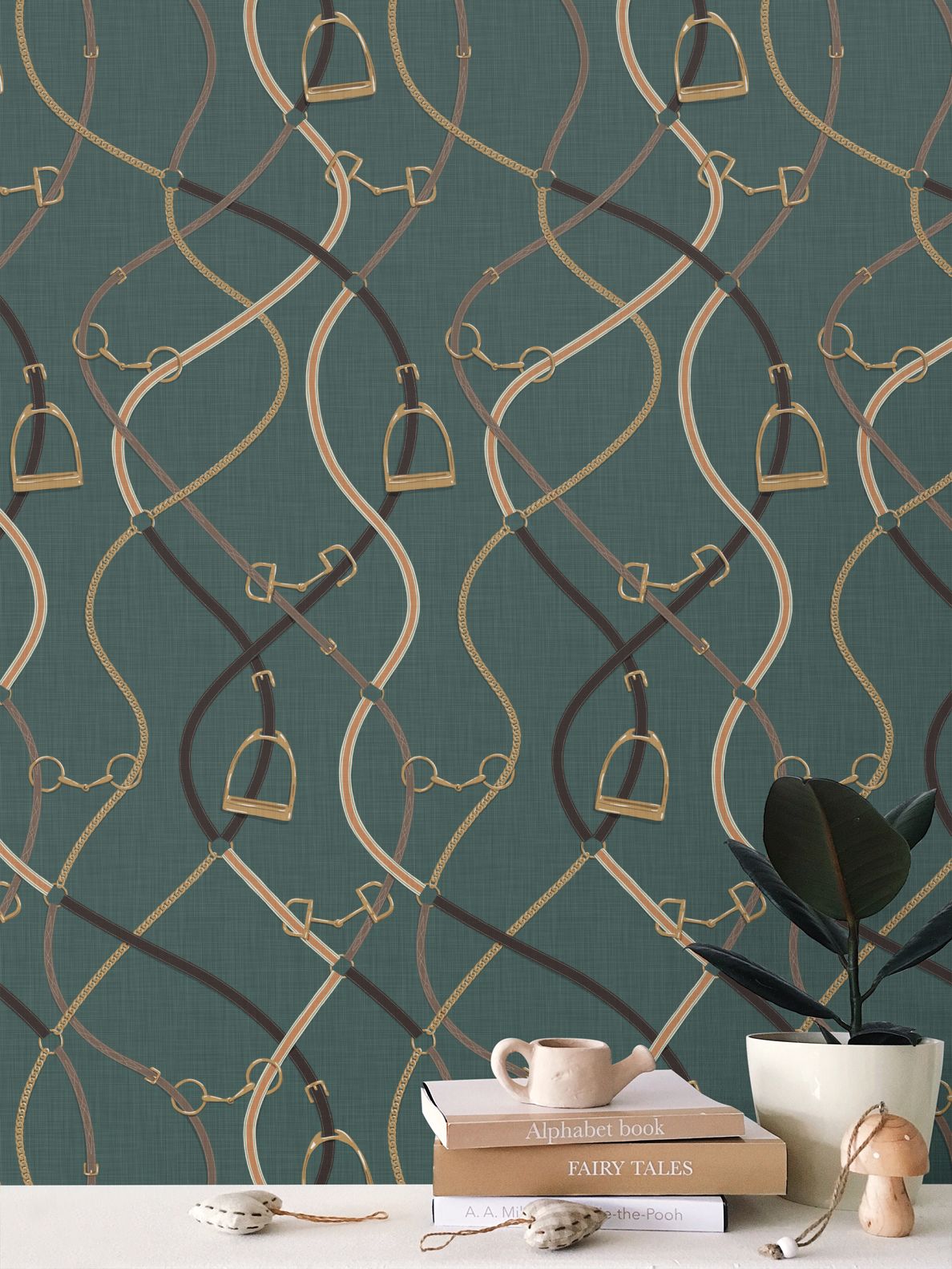 Foxcroft Equestrian Wallpaper in Juniper Green