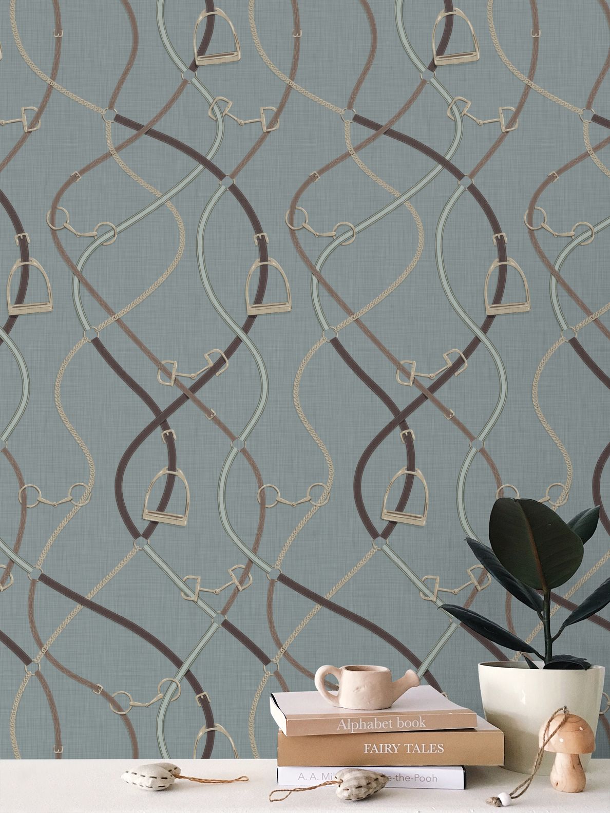 Foxcroft Equestrian Wallpaper in Misty Fern Green