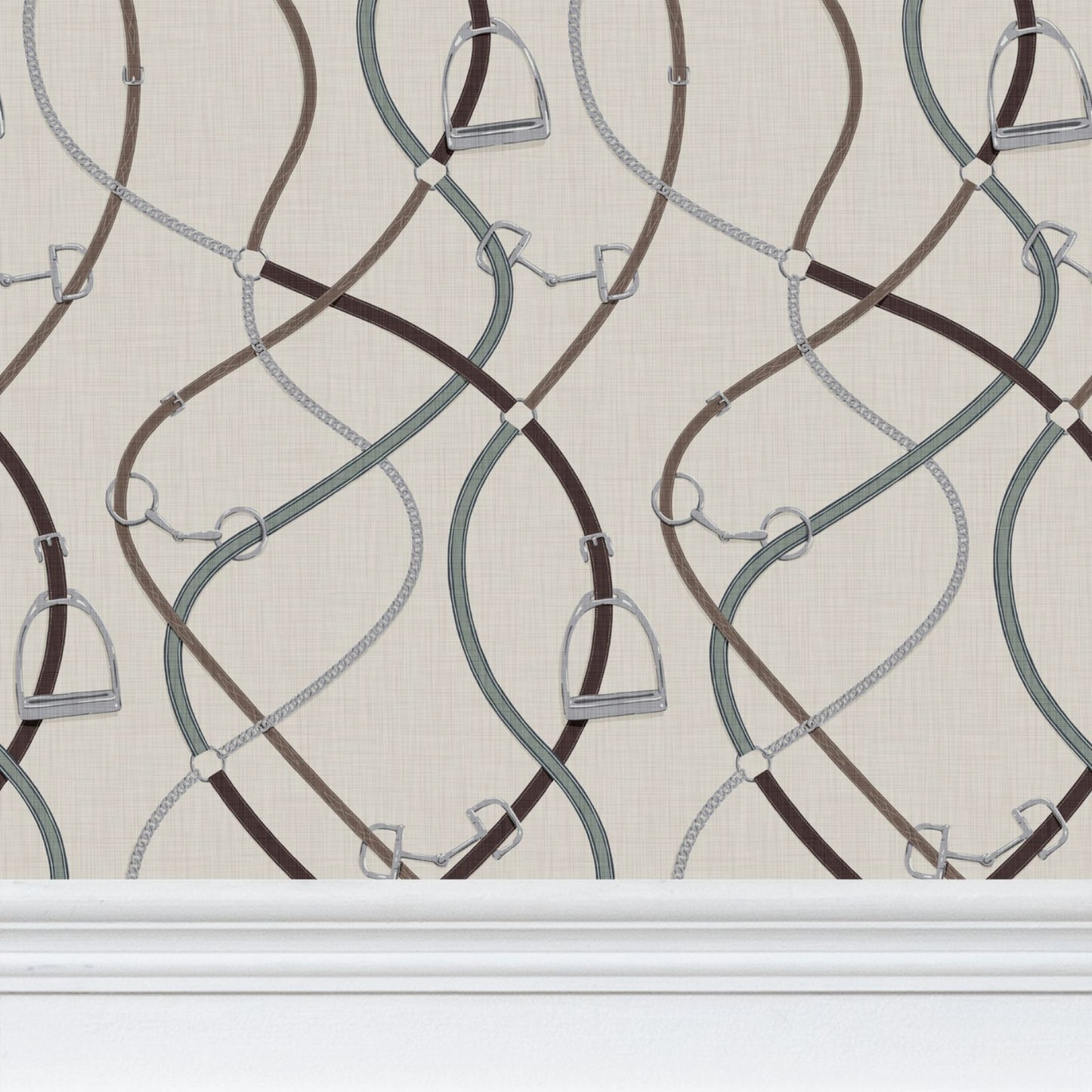 Foxcroft Equestrian Wallpaper in Silver Sage