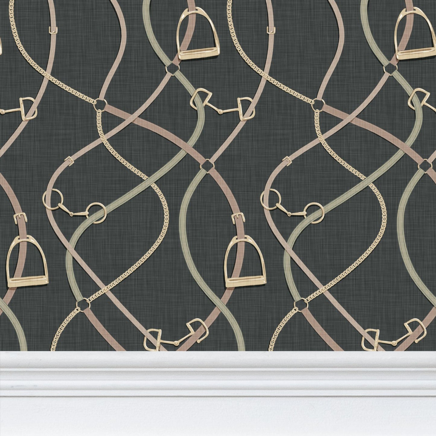 Foxcroft Equestrian Wallpaper in Forest Deep and Gold