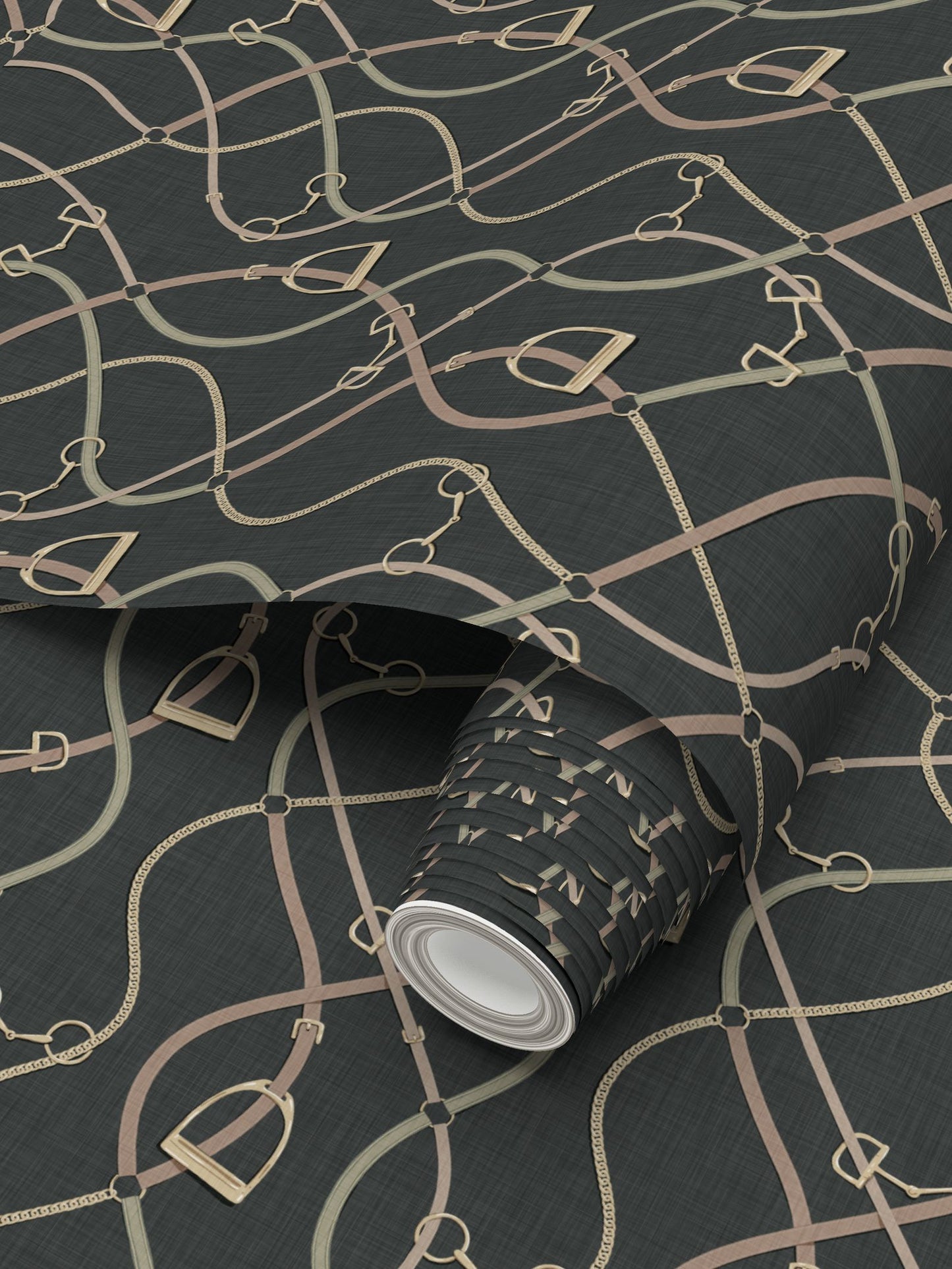 Foxcroft Equestrian Wallpaper in Forest Deep and Gold