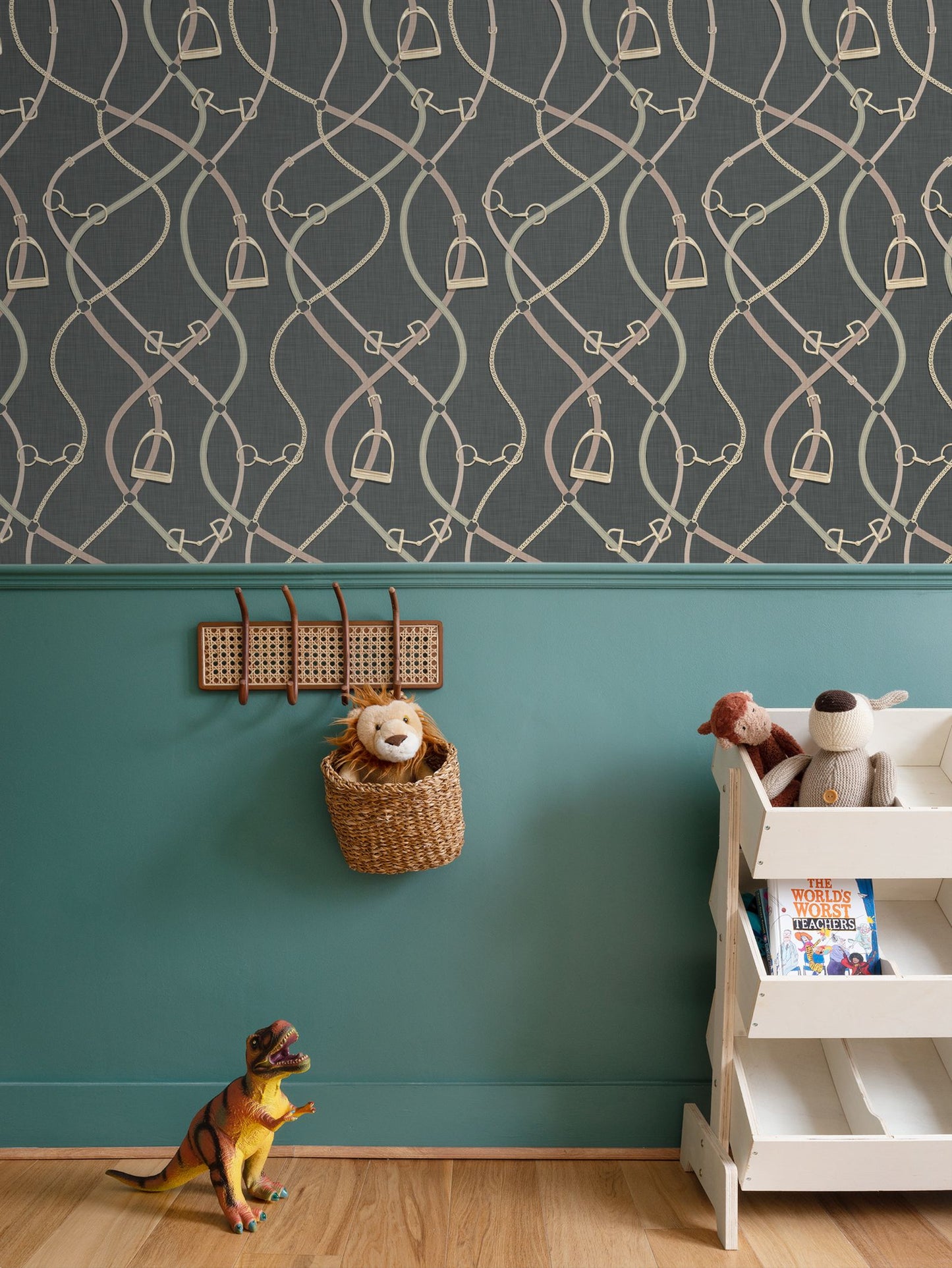 Foxcroft Equestrian Wallpaper in Forest Deep and Gold