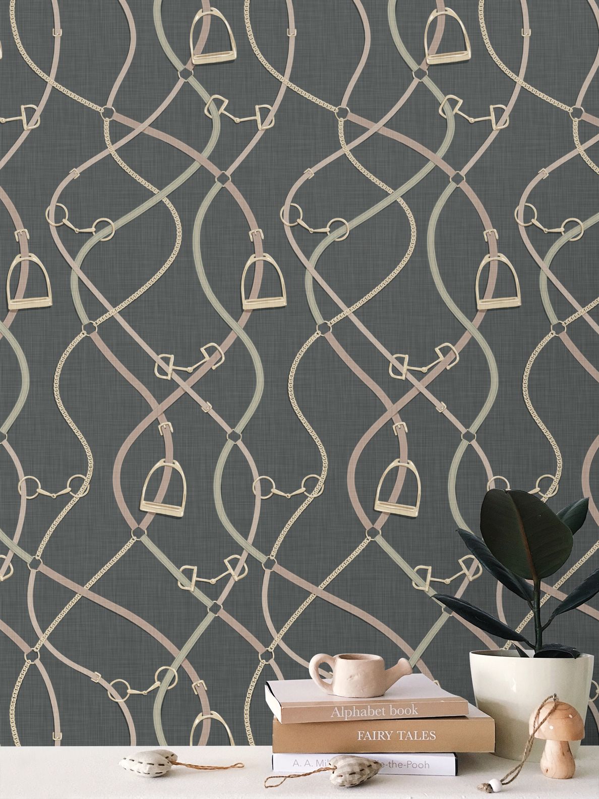 Foxcroft Equestrian Wallpaper in Forest Deep and Gold