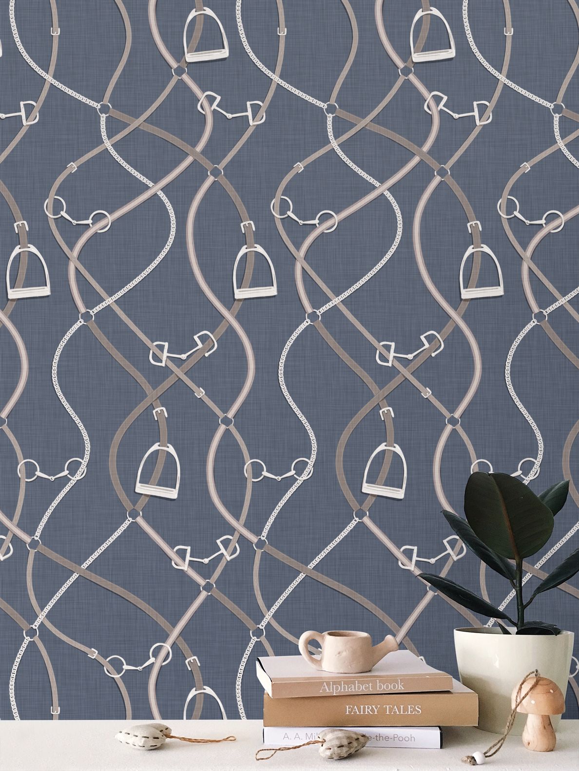 Foxcroft Equestrian Wallpaper in Navy Blue