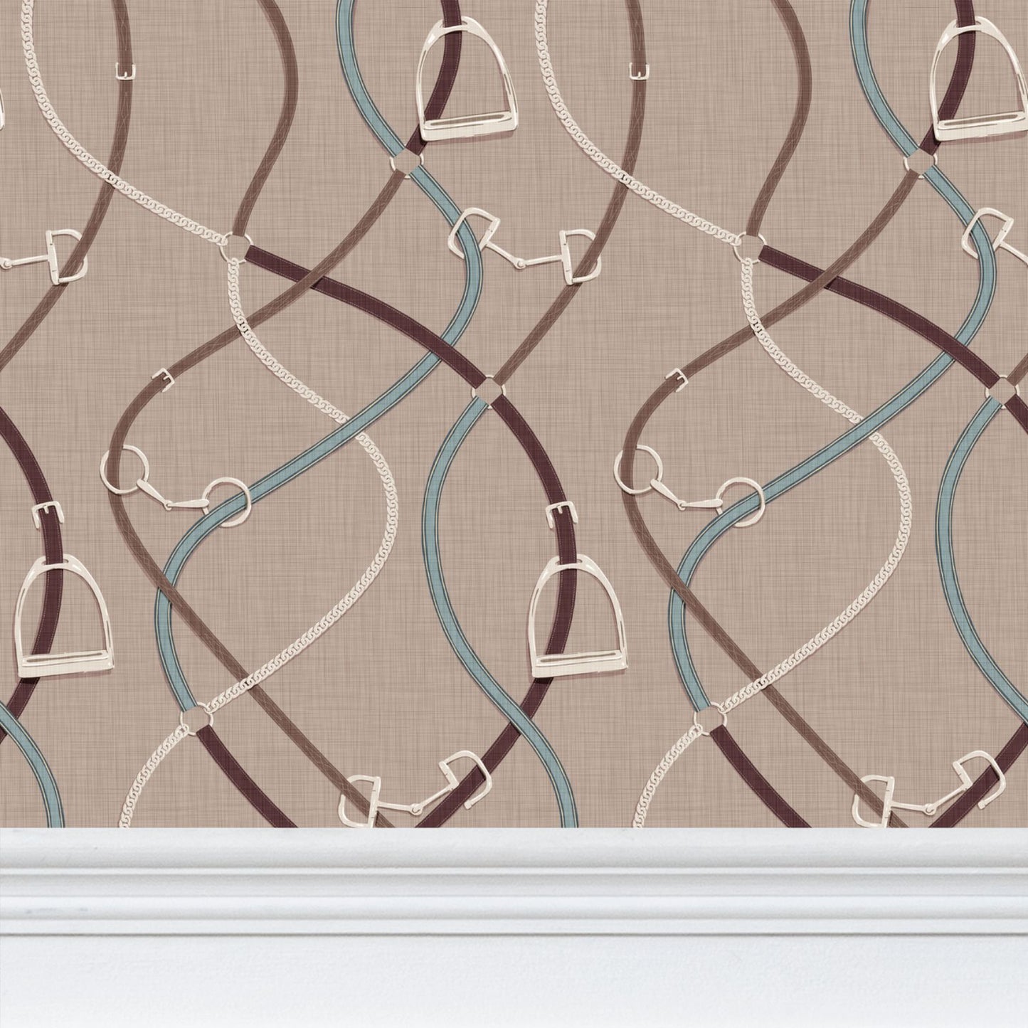 Foxcroft Equestrian Wallpaper in Taupe and Mahogany