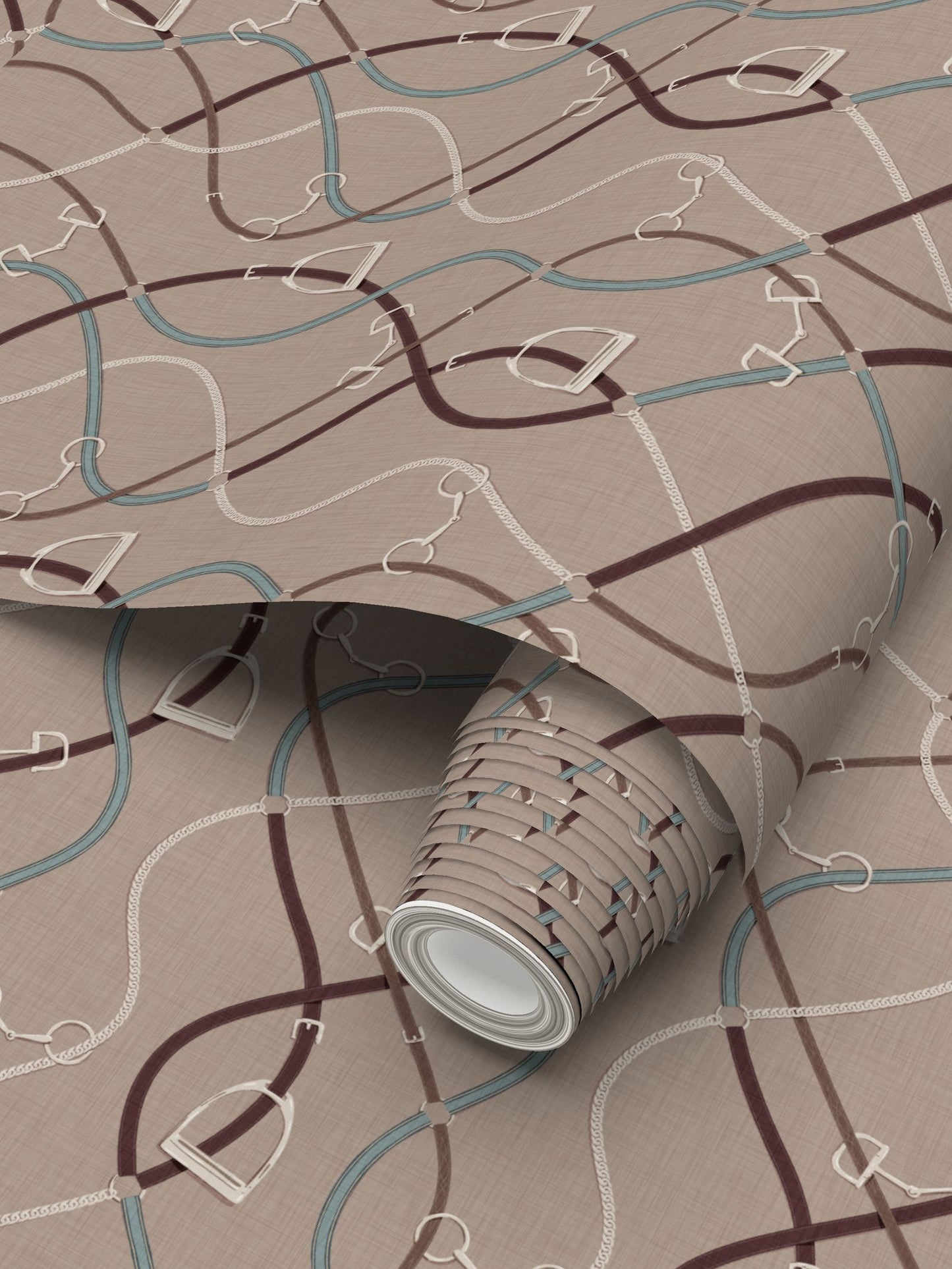 Foxcroft Equestrian Wallpaper in Taupe and Mahogany