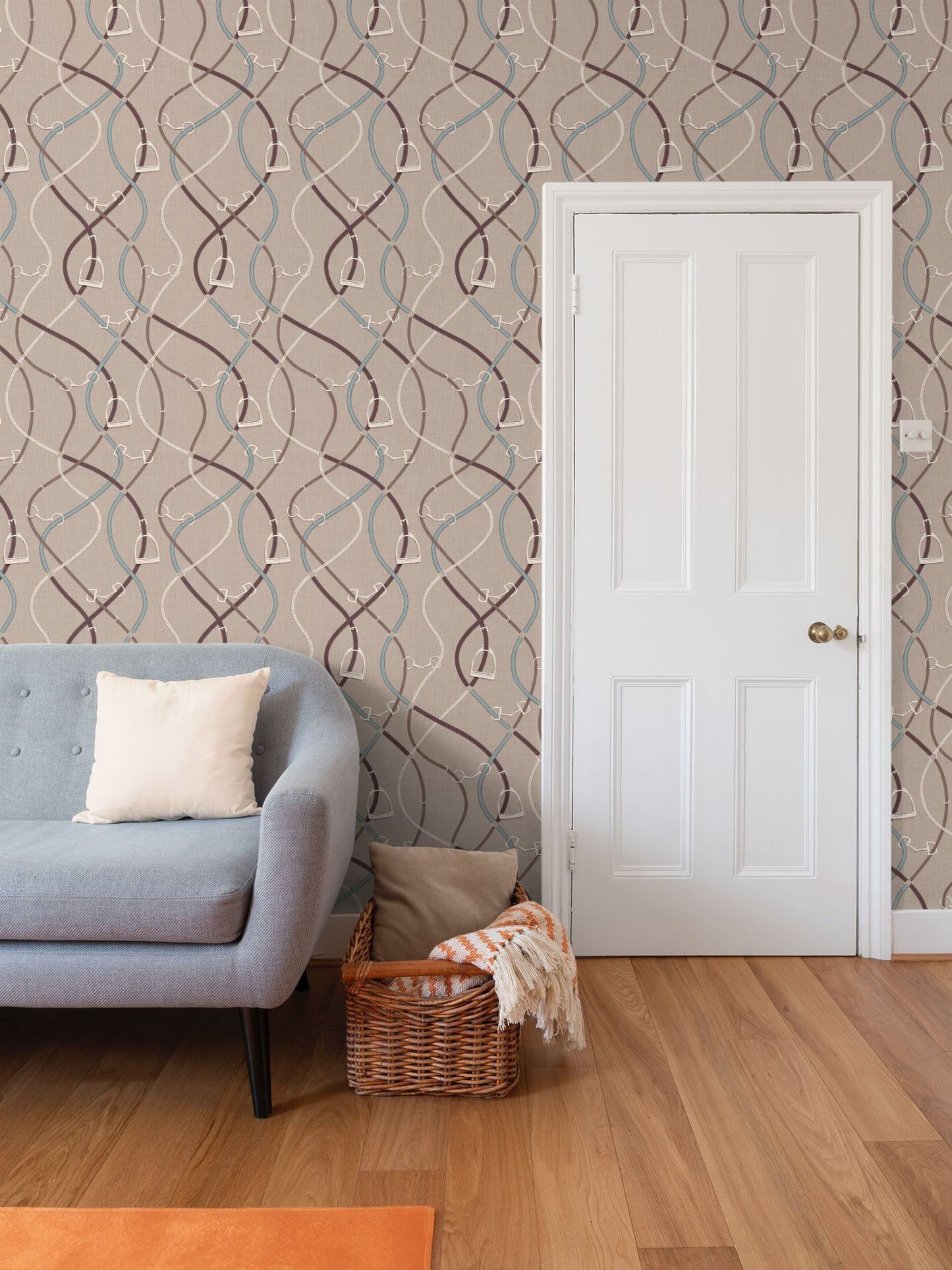 Foxcroft Equestrian Wallpaper in Taupe and Mahogany