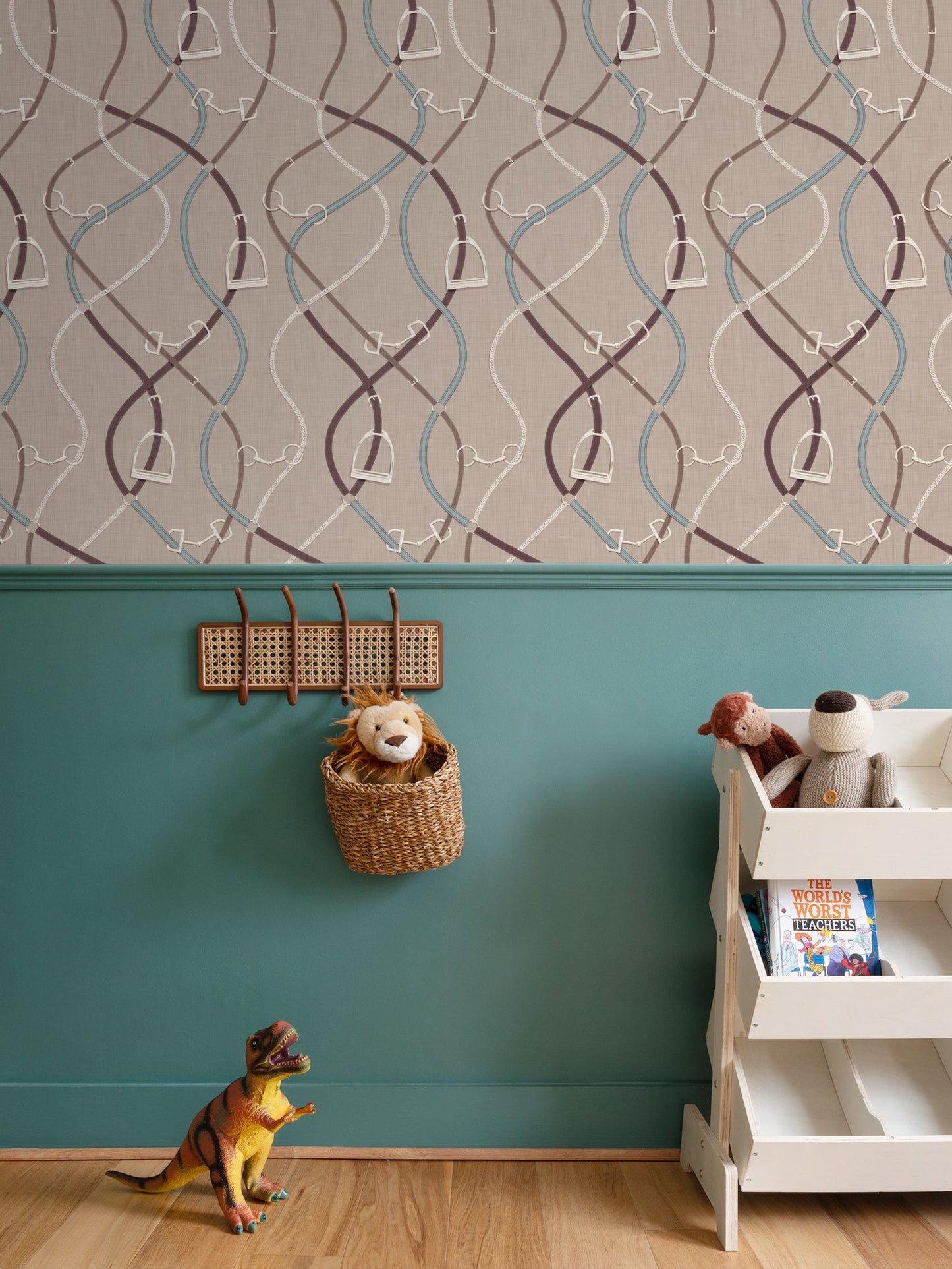 Foxcroft Equestrian Wallpaper in Taupe and Mahogany