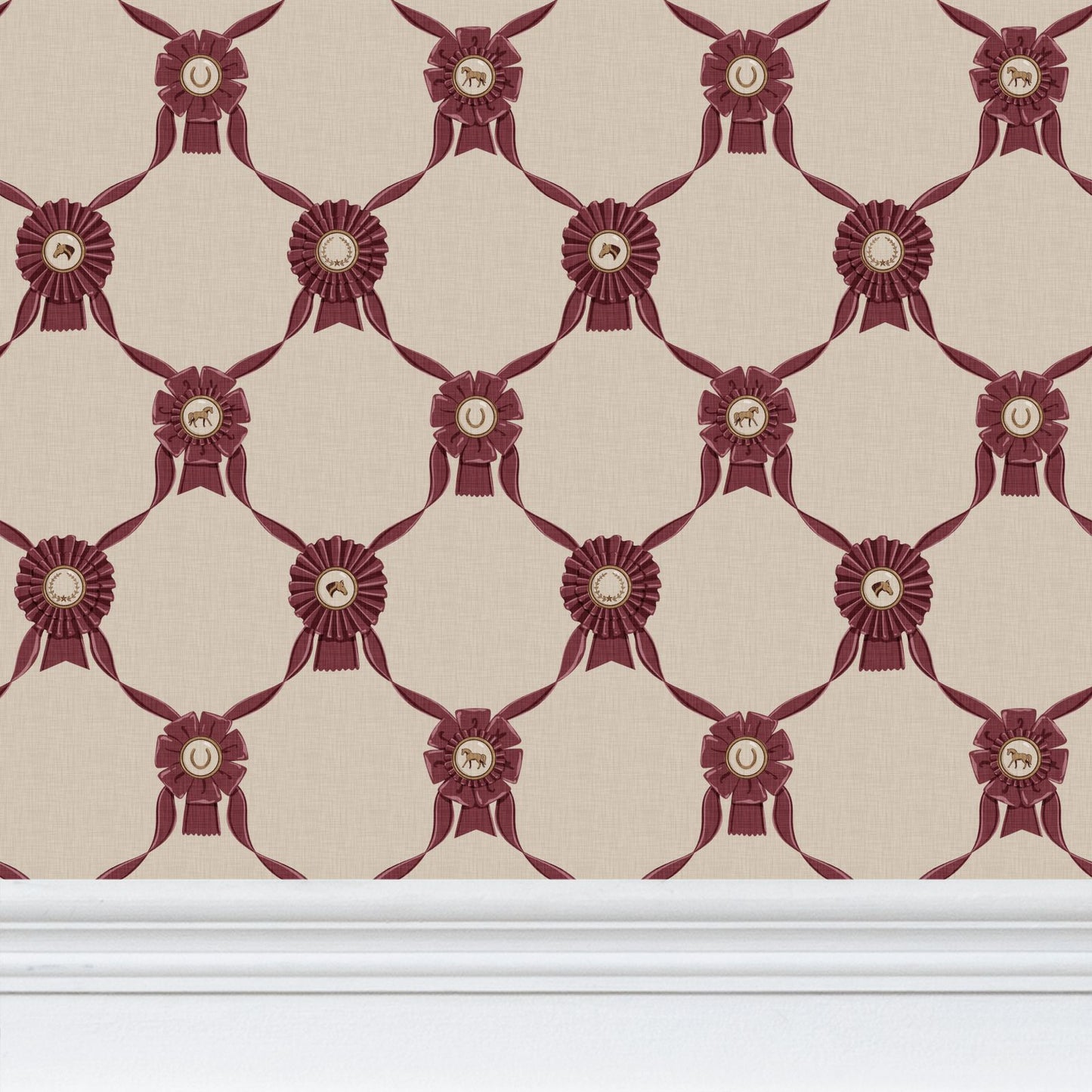 Wallpaper – Rosette Horse Show Ribbons in Garnet Red