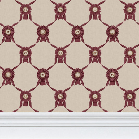 Wallpaper – Rosette Horse Show Ribbons in Garnet Red