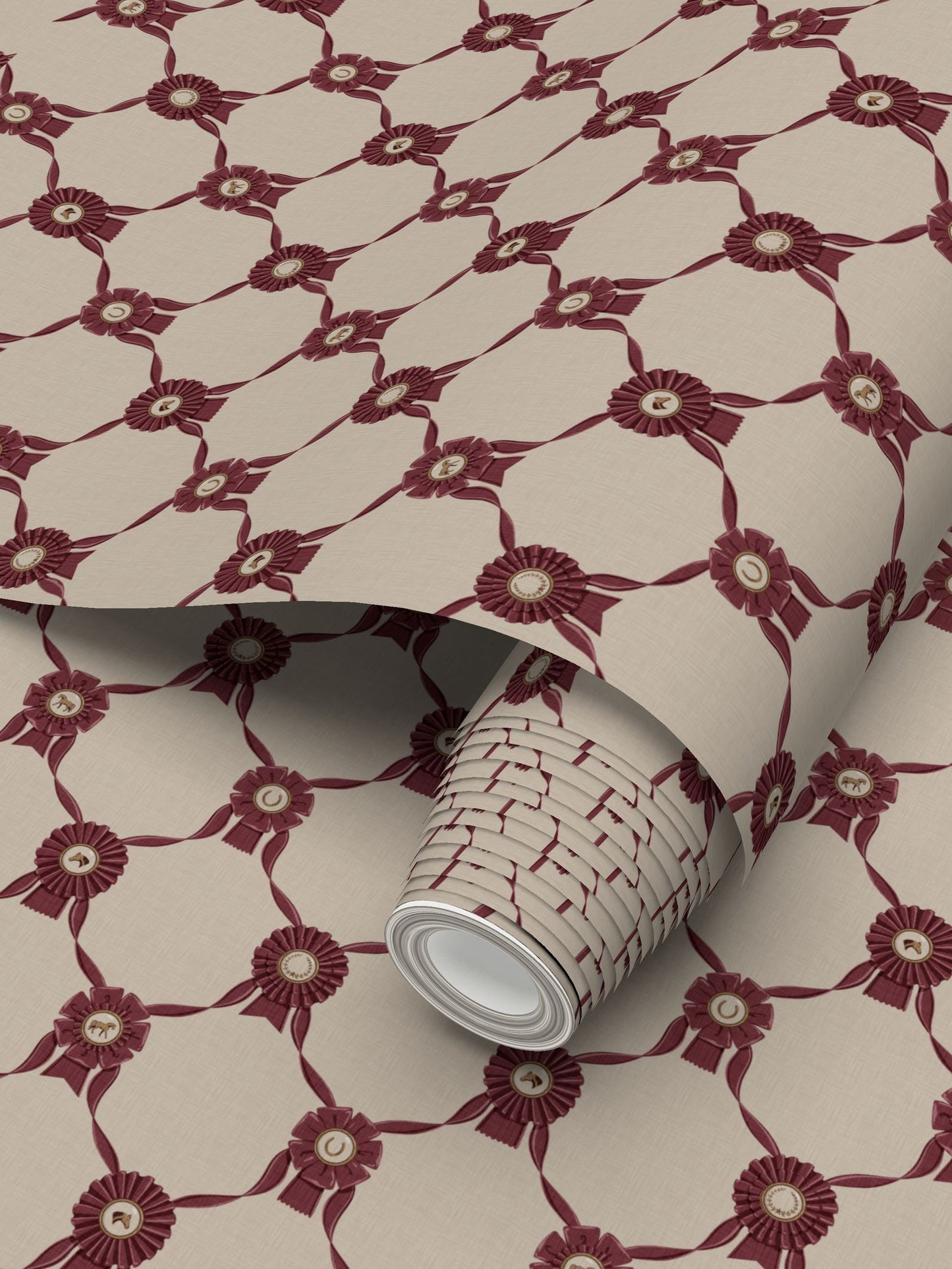 Wallpaper – Rosette Horse Show Ribbons in Garnet Red