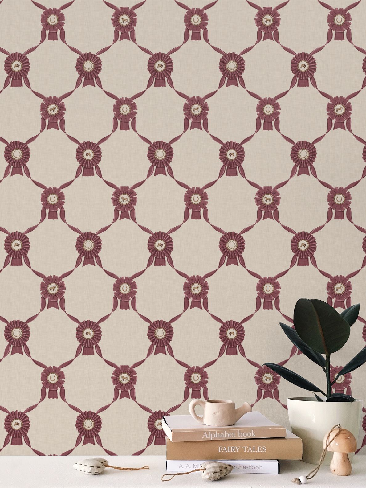 Wallpaper – Rosette Horse Show Ribbons in Garnet Red