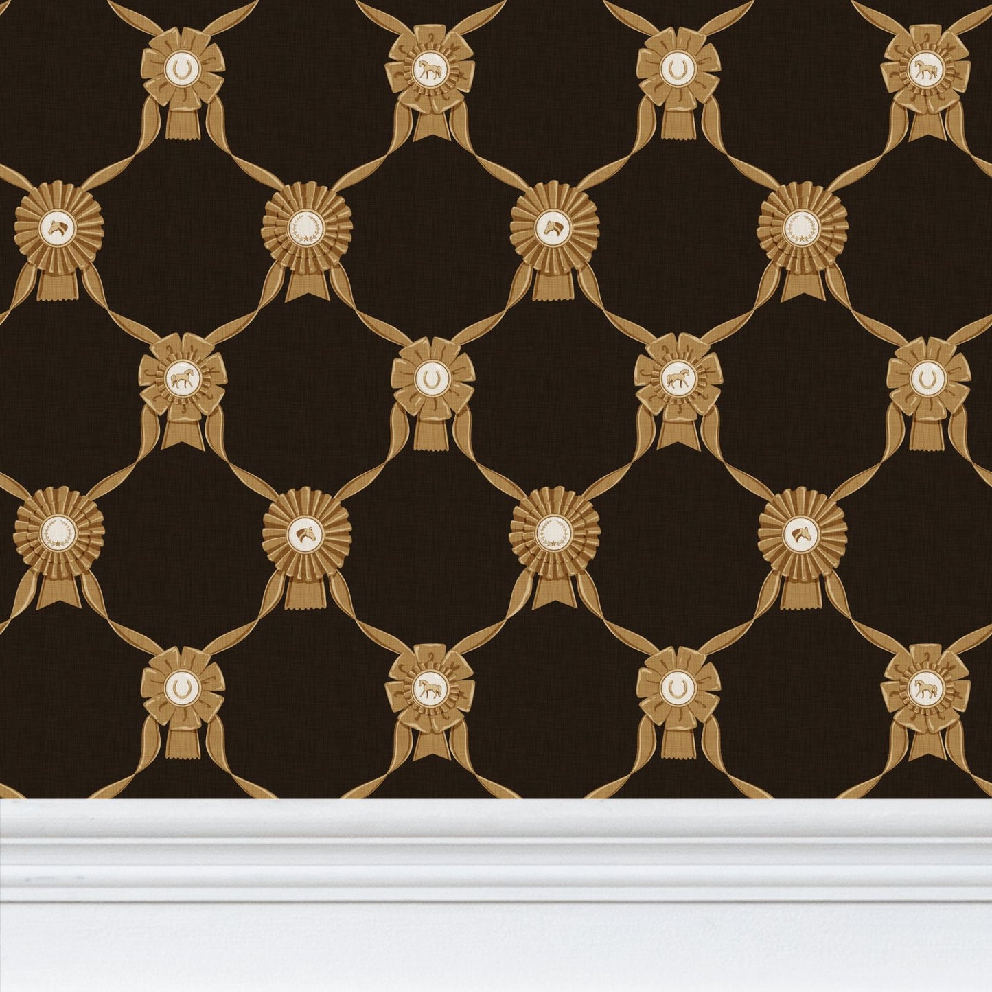 Wallpaper – Rosette Horse Show Ribbons in Espresso and Gold