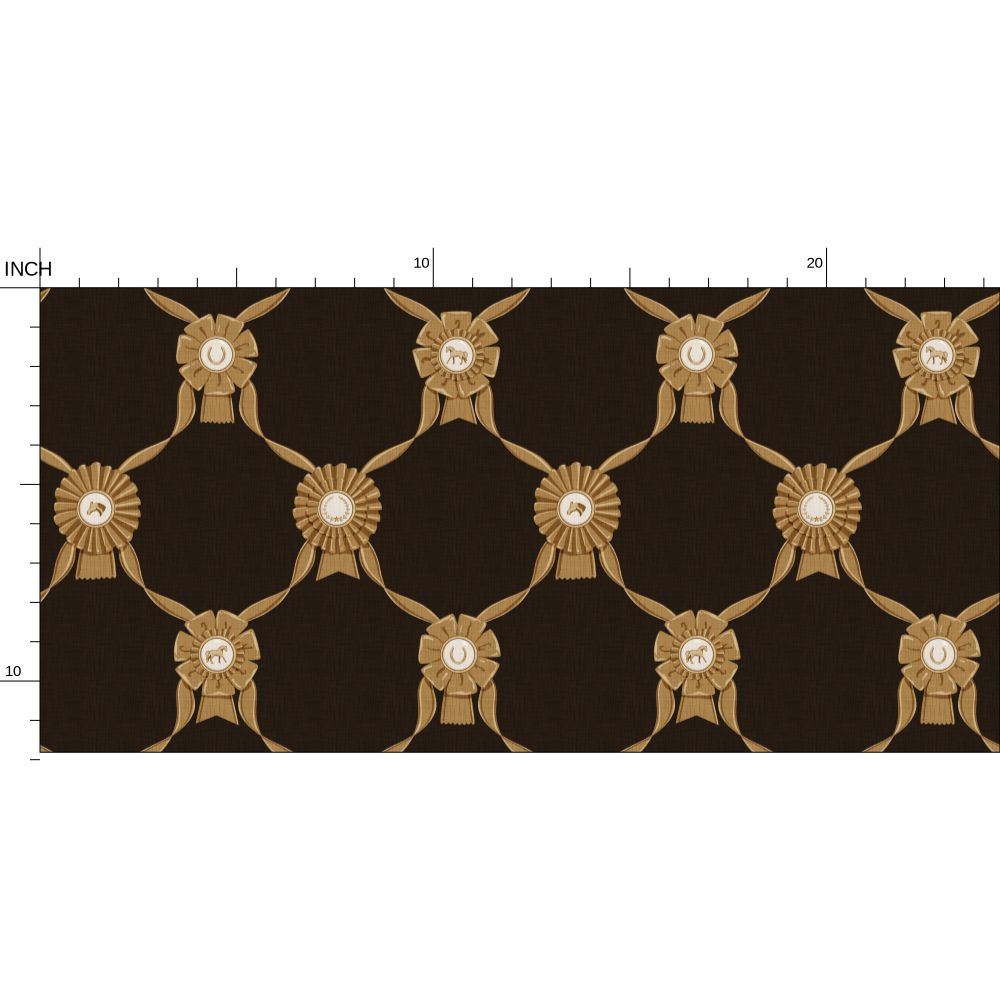 Wallpaper – Rosette Horse Show Ribbons in Espresso and Gold
