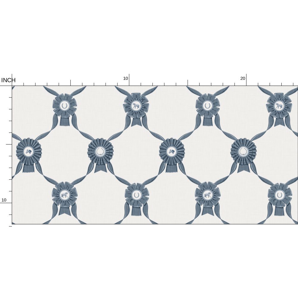 Wallpaper – Rosette Horse Show Ribbons in Chinoiserie Blue and White
