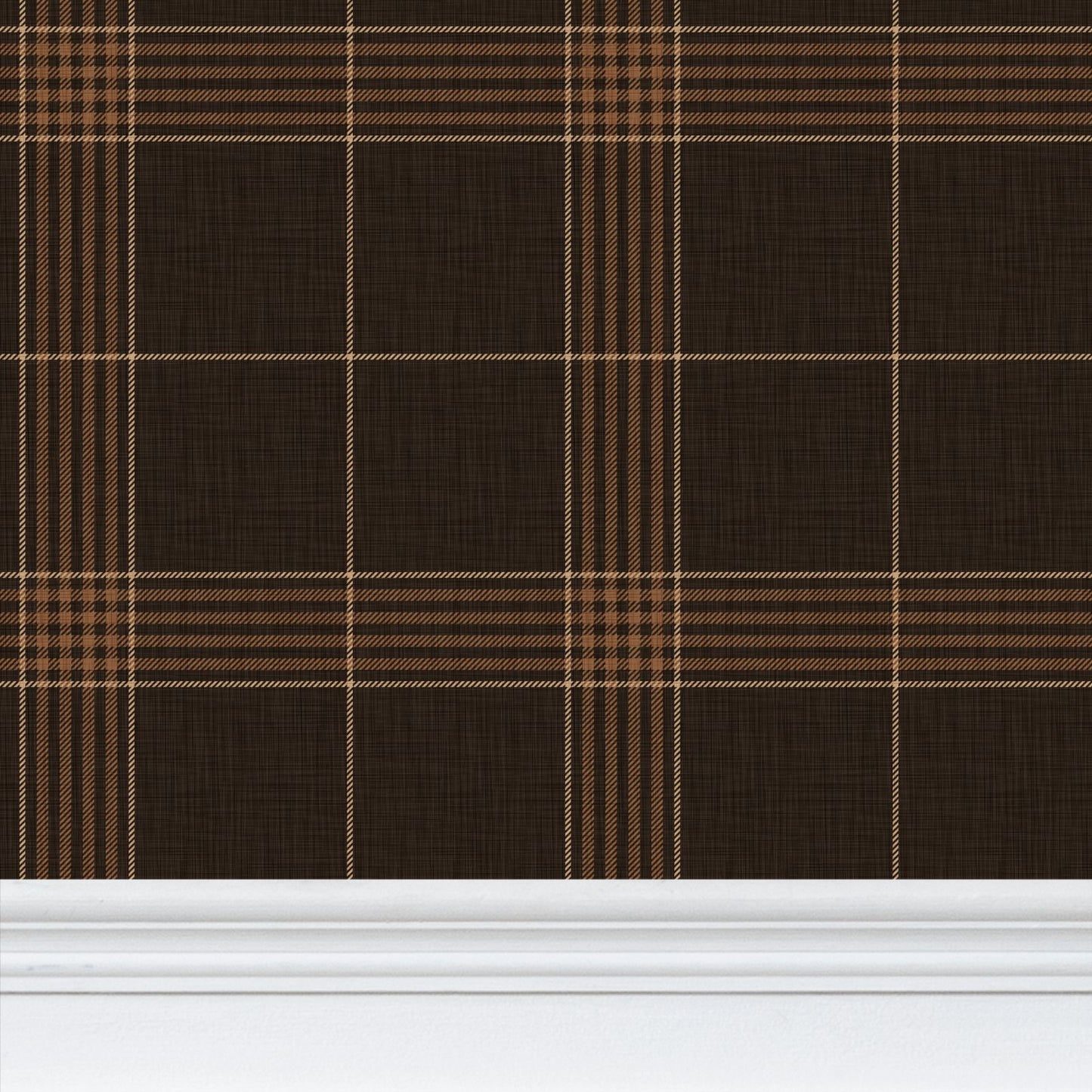 Wallpaper – Hollis Tartan Plaid in Espresso Brown and Gold