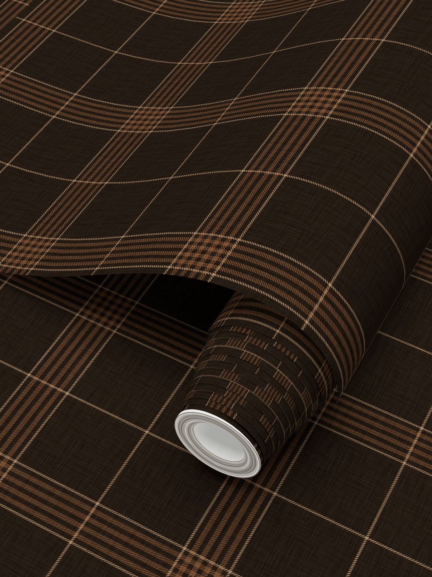 Wallpaper – Hollis Tartan Plaid in Espresso Brown and Gold
