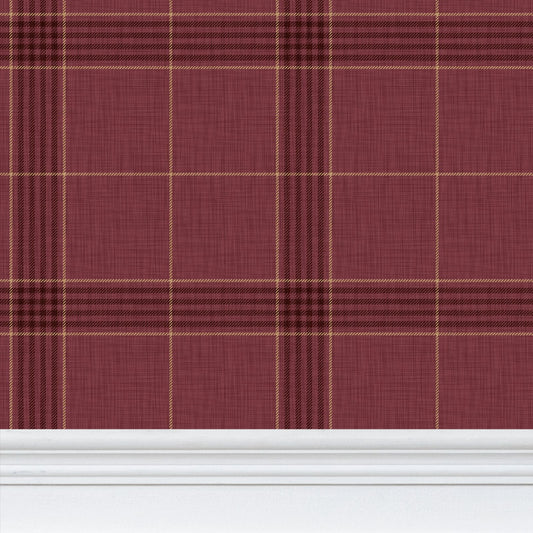 Wallpaper – Hollis Tartan Plaid in Garnet and Gold