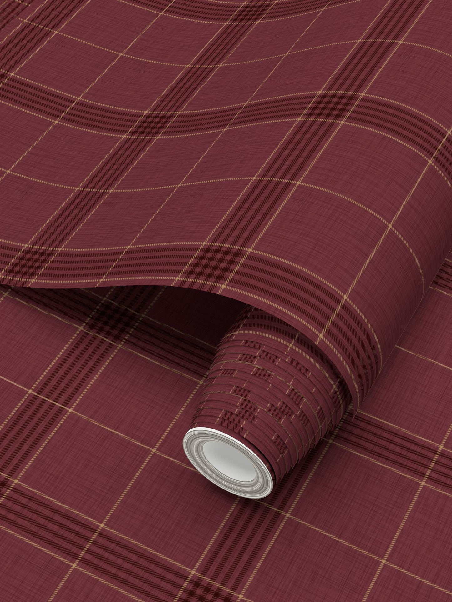 Wallpaper – Hollis Tartan Plaid in Garnet and Gold