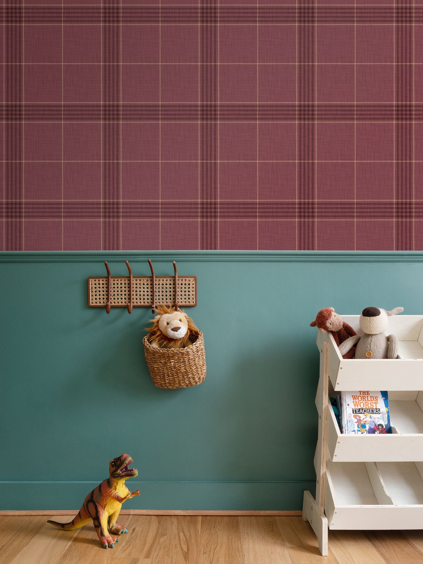 Wallpaper – Hollis Tartan Plaid in Garnet and Gold