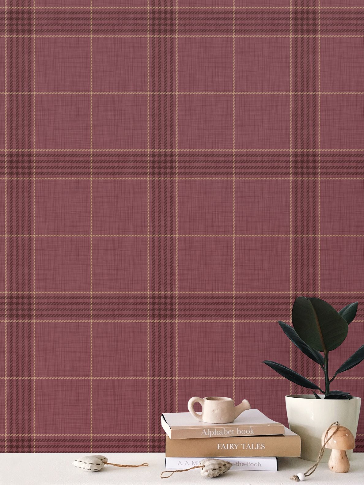 Wallpaper – Hollis Tartan Plaid in Garnet and Gold